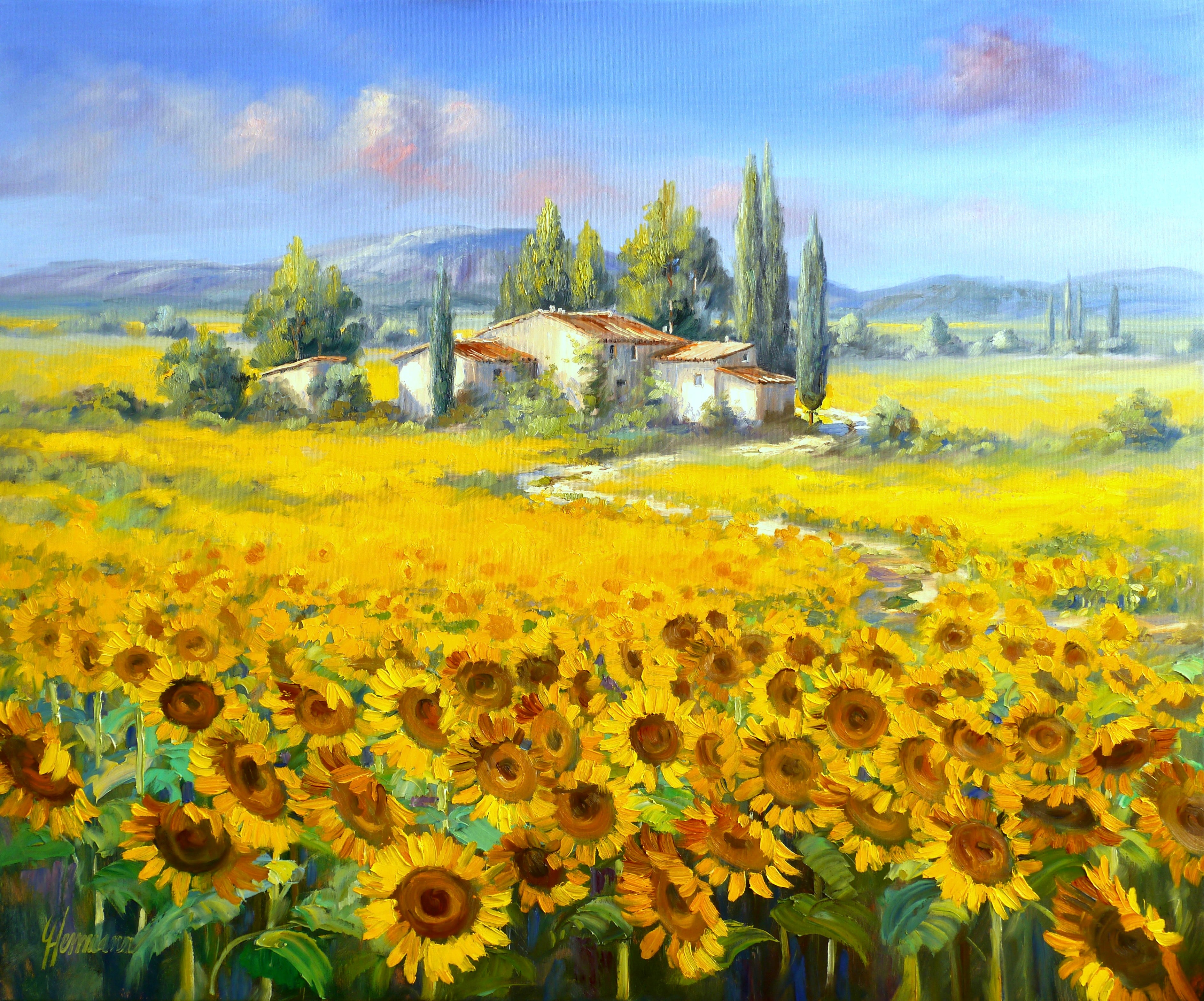 Ute Herrmann - Path through sunflower fields
