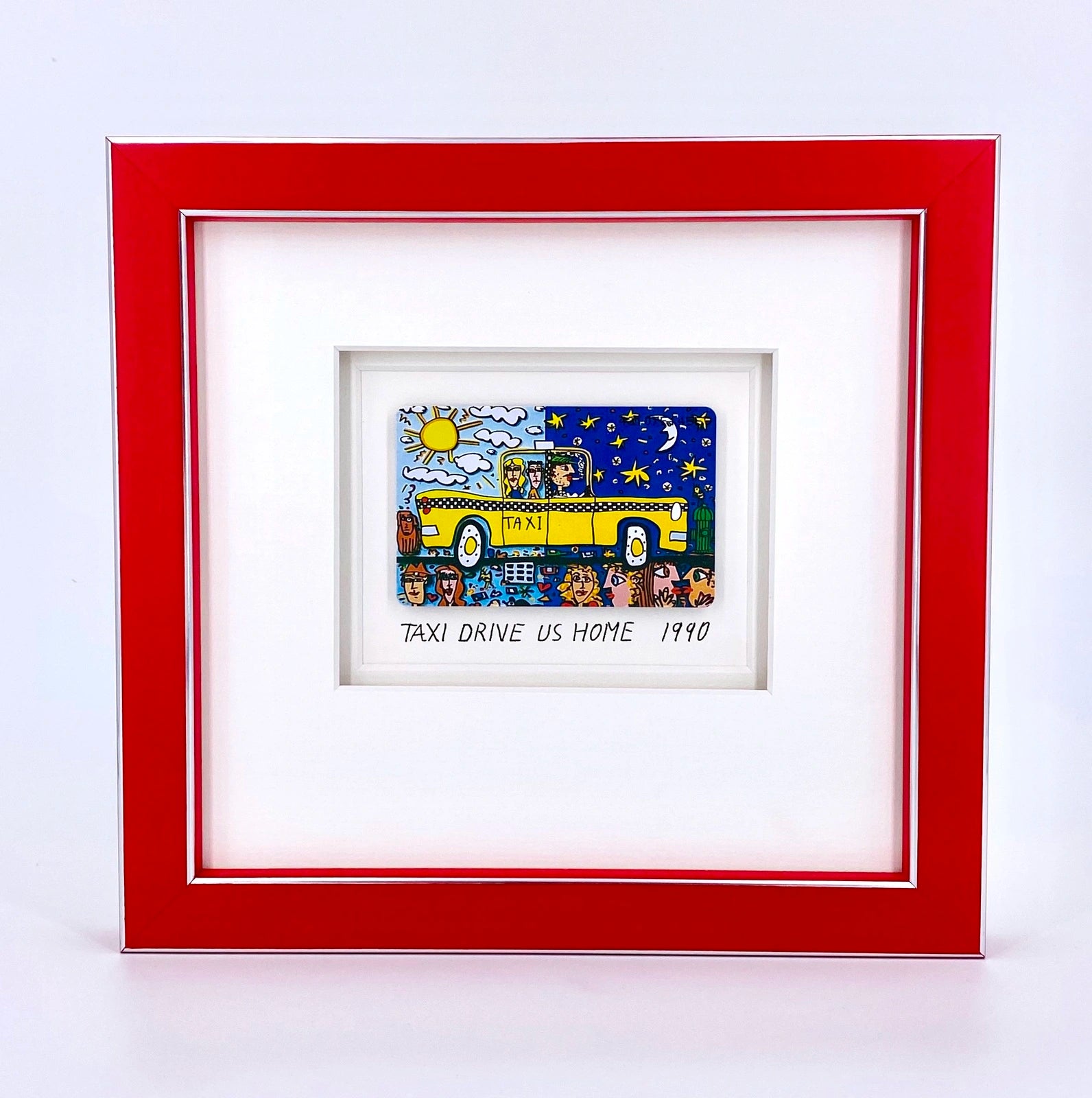 Original James Rizzi Taxi drive us home framed with museum glass