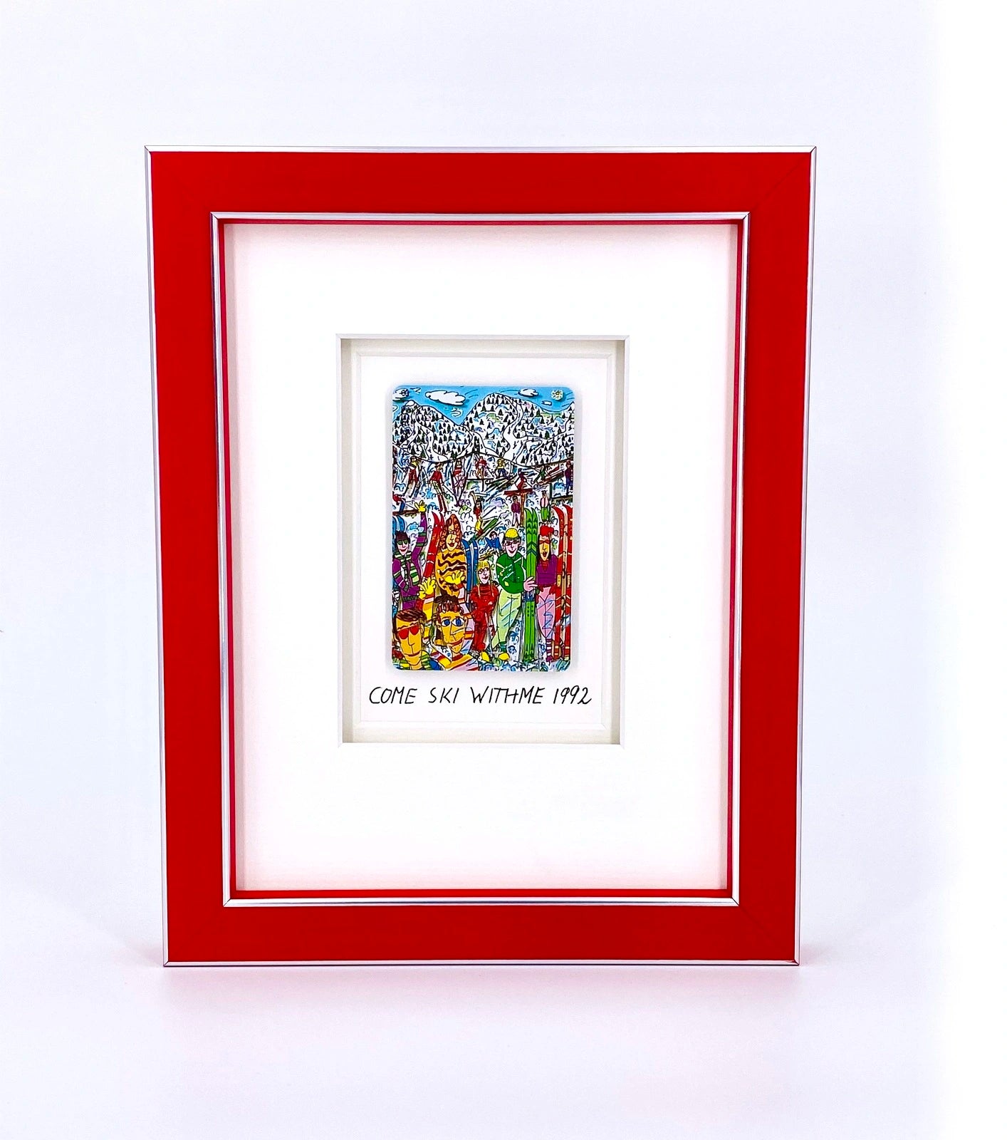 Original James Rizzi Come Ski with me framed with museum glass